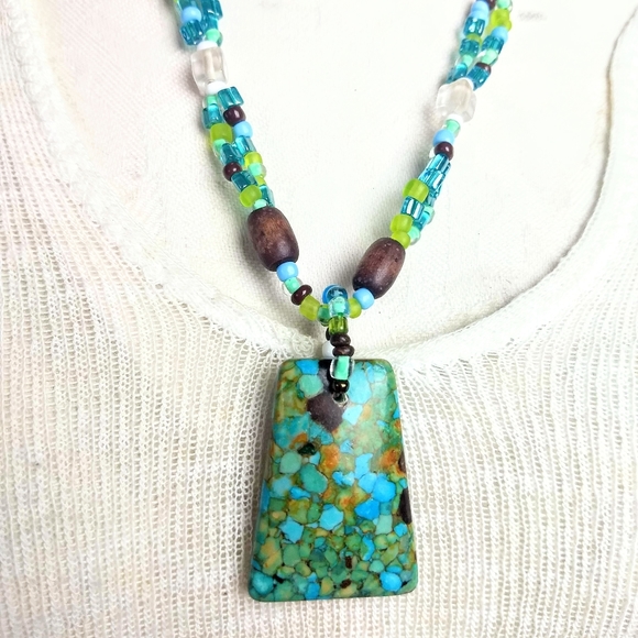 Piece #39 "Hawaiian Treasure" Handmade Sea Sediment Jasper & Glass Bead Necklace - Picture 3 of 5